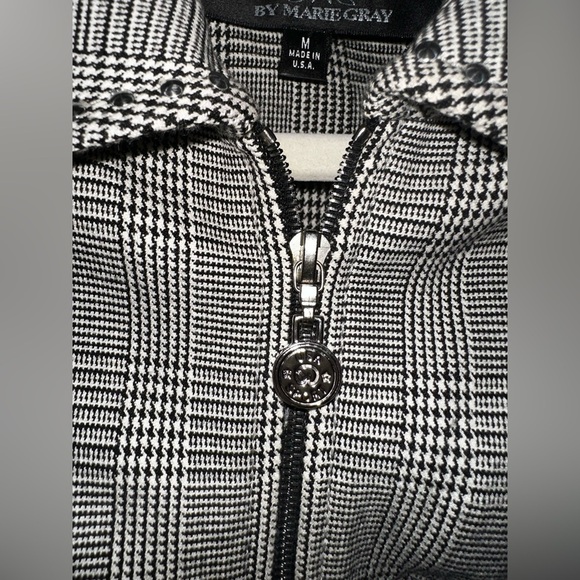 St. John Sport by Marie Gray black plaid studded collared blazer jacket M winter - Picture 8 of 11